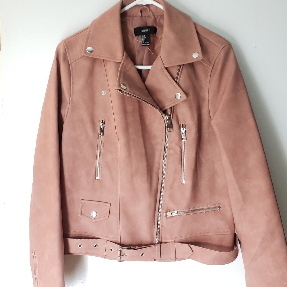 Faux Leather Mauve Biker Jacket
